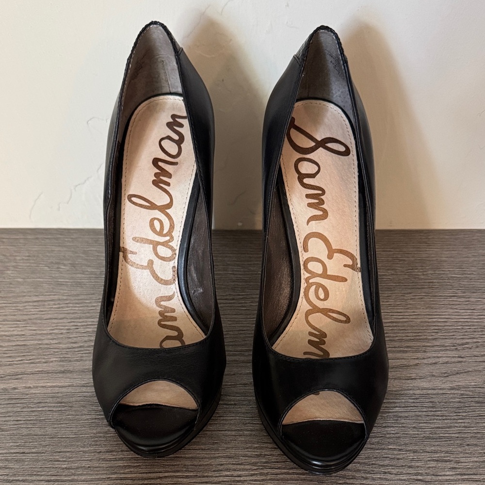 Sam Edelman Classic Black Leather Peep Toe Heels